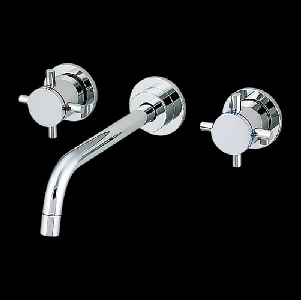 Vòi lavabo Gắn tường, nóng lạnh, 2 tay vặn Màu chrome L001CH tinh giản, chất lượng Nhật Bản.