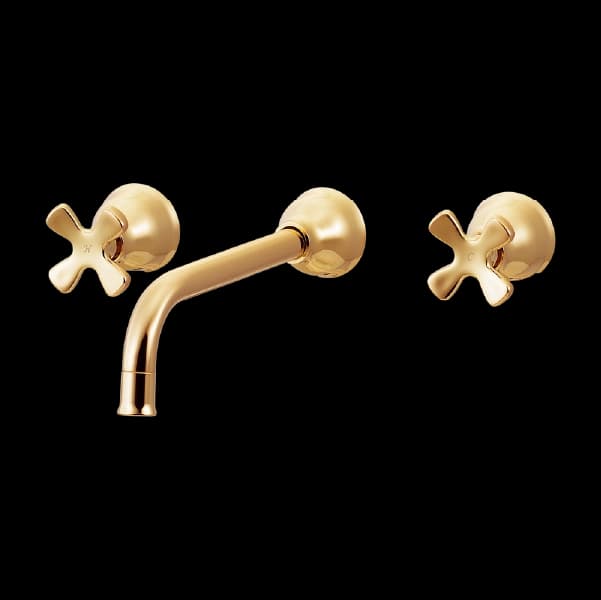 Vòi lavabo Gắn tường, nóng lạnh, 2 tay vặn Màu vàng L125AG - Hình ảnh 1 - Vòi rửa cao cấp Kurashi