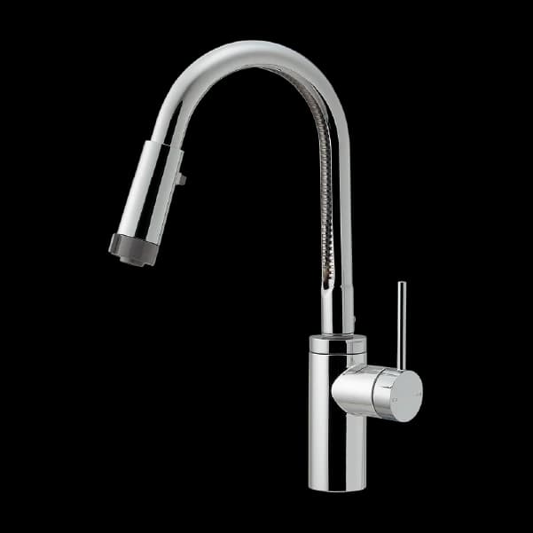 Vòi rửa chén dây rút nóng lạnh màu chrome B138CH tinh giản, chất lượng Nhật Bản