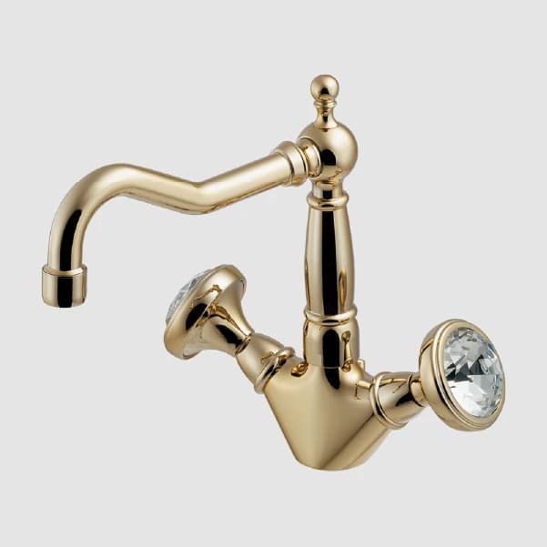 Vòi lavabo cổ điển tay vặn pha lê màu vàng