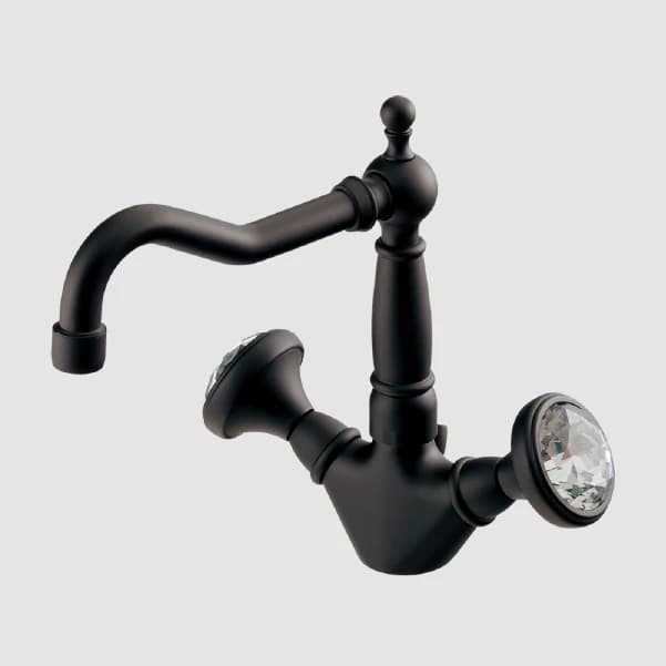 Vòi lavabo cổ điển tay vặn pha lê màu đen