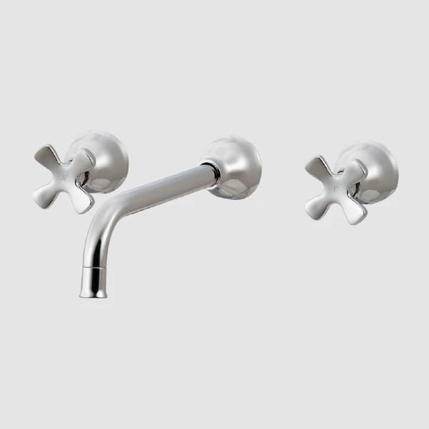 Vòi lavabo gắn tường hai tay vặn chữ thập màu chrome