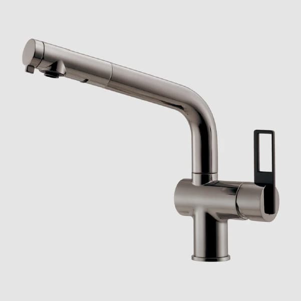 Vòi dây rút cổ chữ L màu xám titan, cần gạt đen